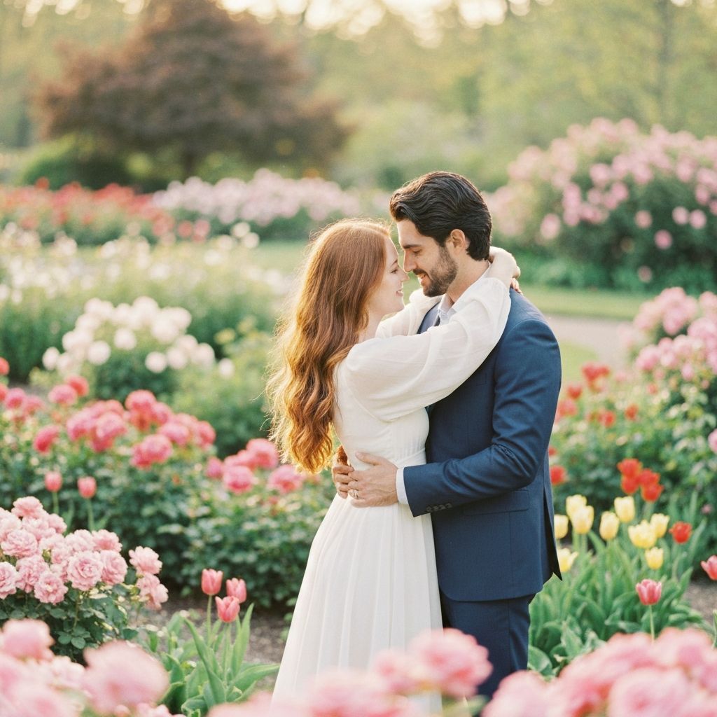 Engagement photo in garden